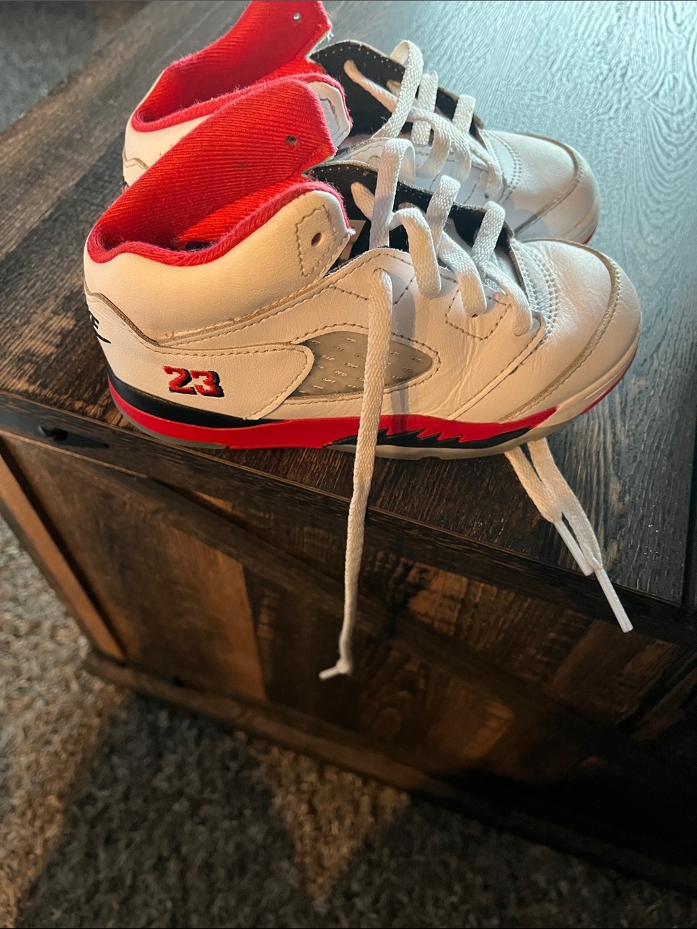 Jordan Kids White and Red High-Top Sneakers